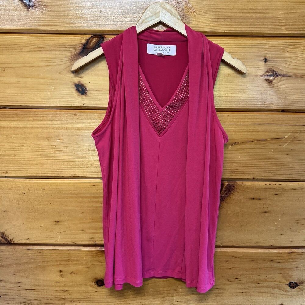 American Glamour Badgley Mischka Fuchsia  Embellished Sleeveless Top Size Medium
